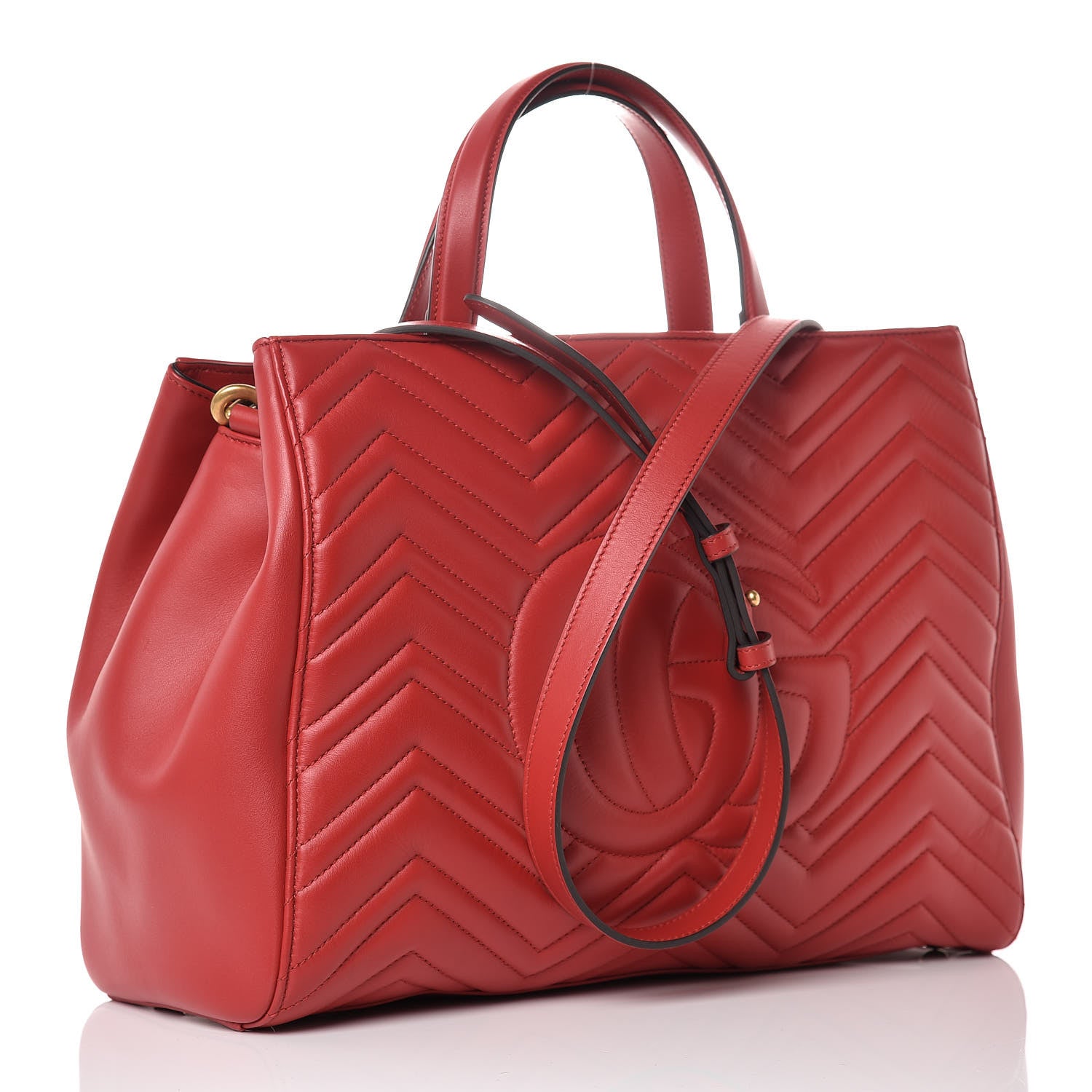 Gucci Calfskin Matelasse Medium GG Marmont Tote Hibiscus Red 4 of 13