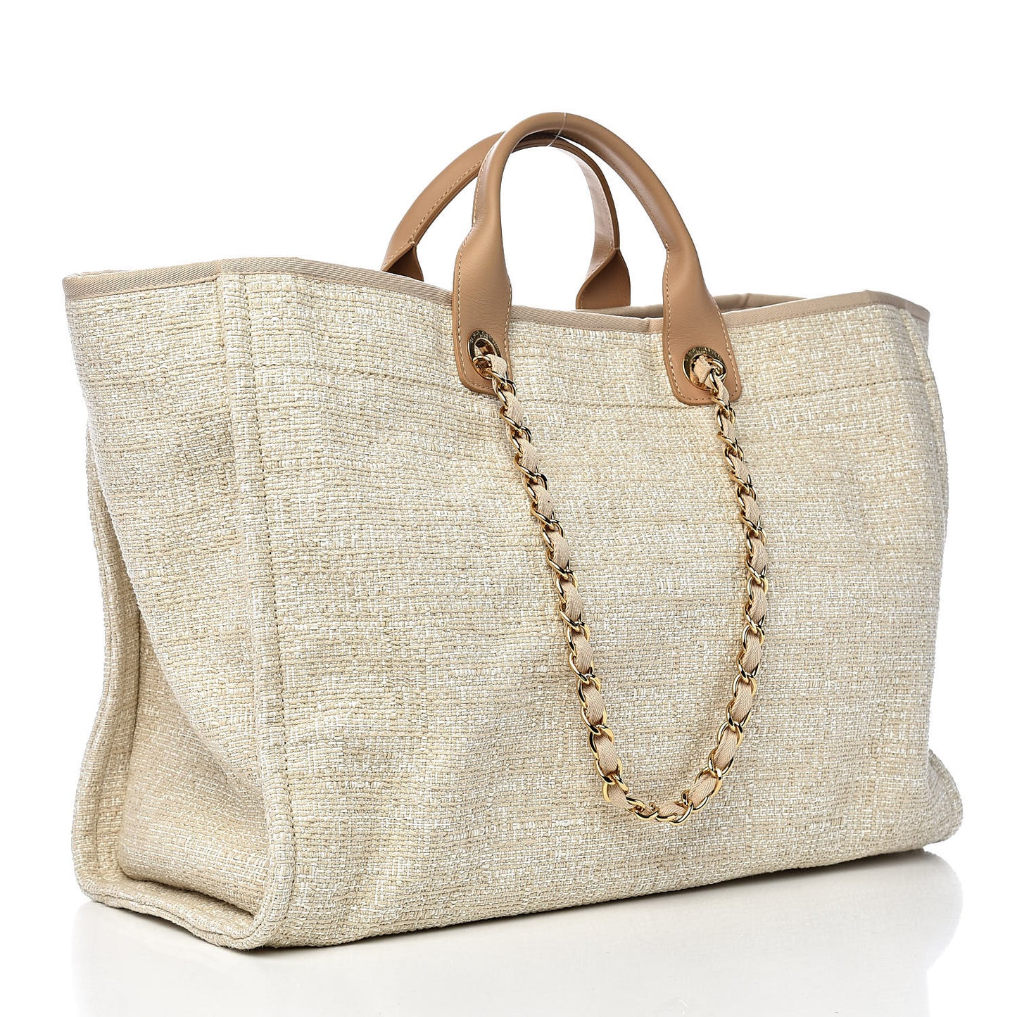 Woven Straw Raffia Large Deauville Tote Light Beige