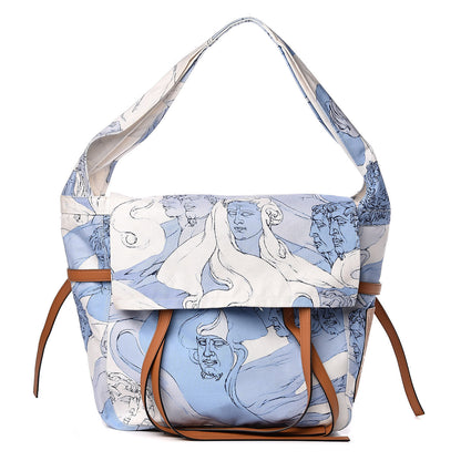 Loewe Canvas Print Faces Trimmed Shoulder Bag Light Blue White 1 of 10