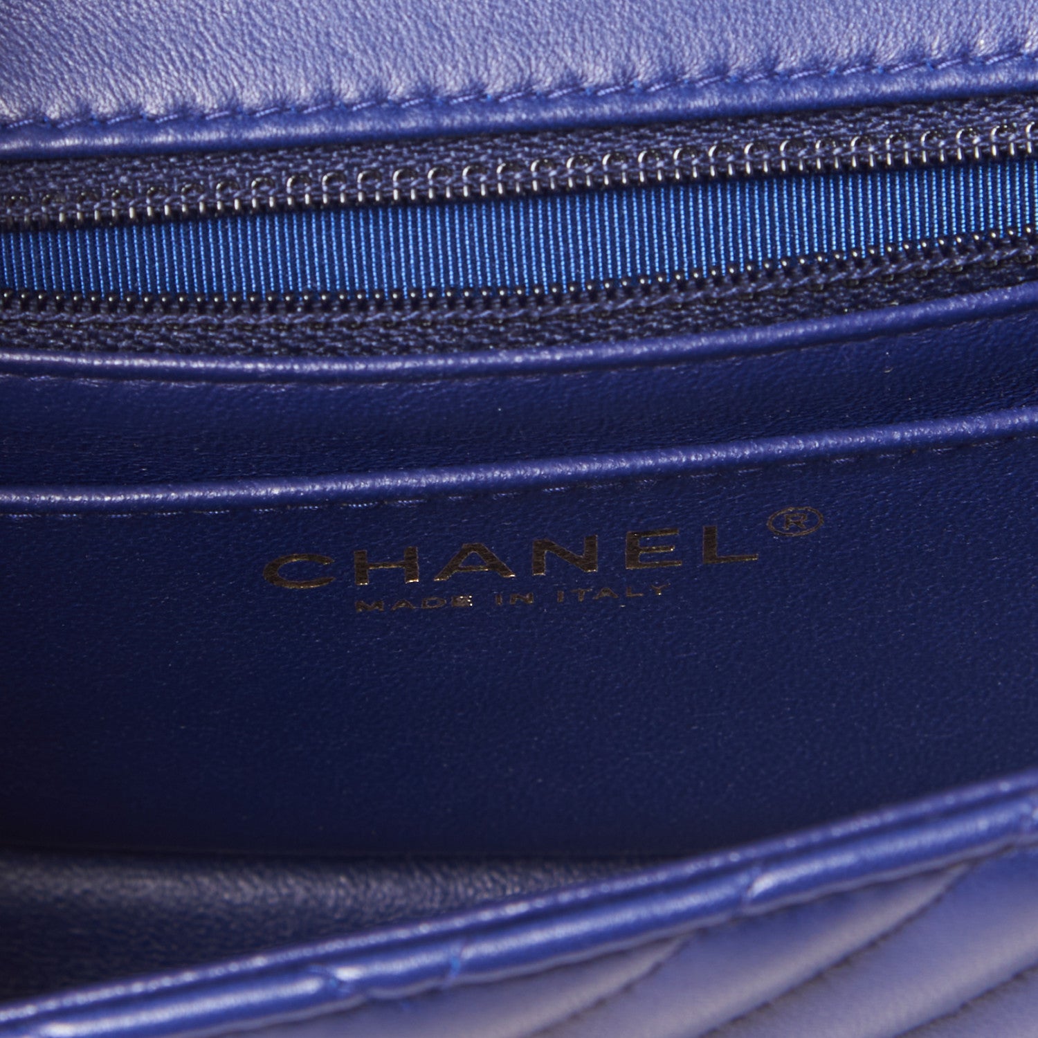 Chanel Lambskin Chevron Quilted Mini Square Flap Blue 8 of 10
