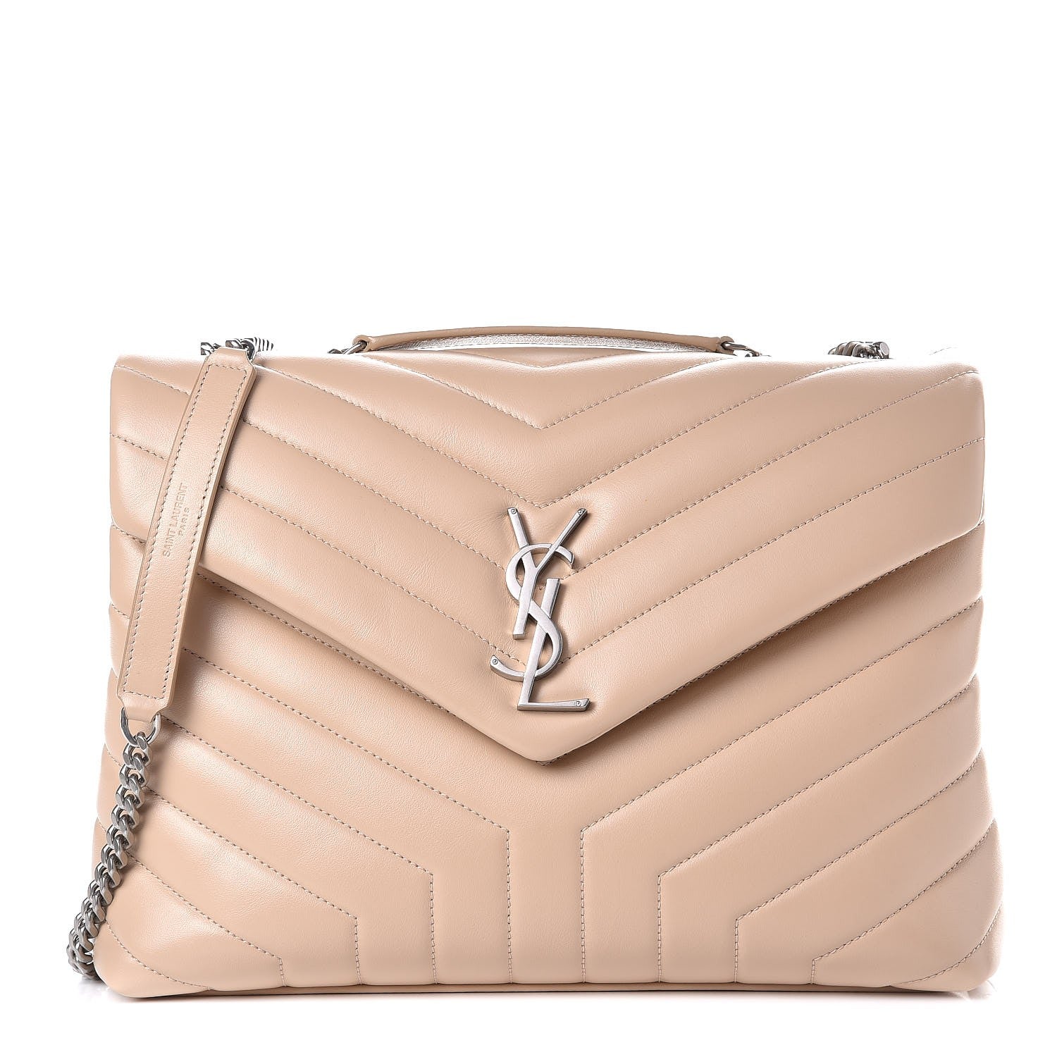 Saint Laurent Calfskin Y Quilted Monogram Medium Loulou Chain Satchel Nude Powder 1 of 8