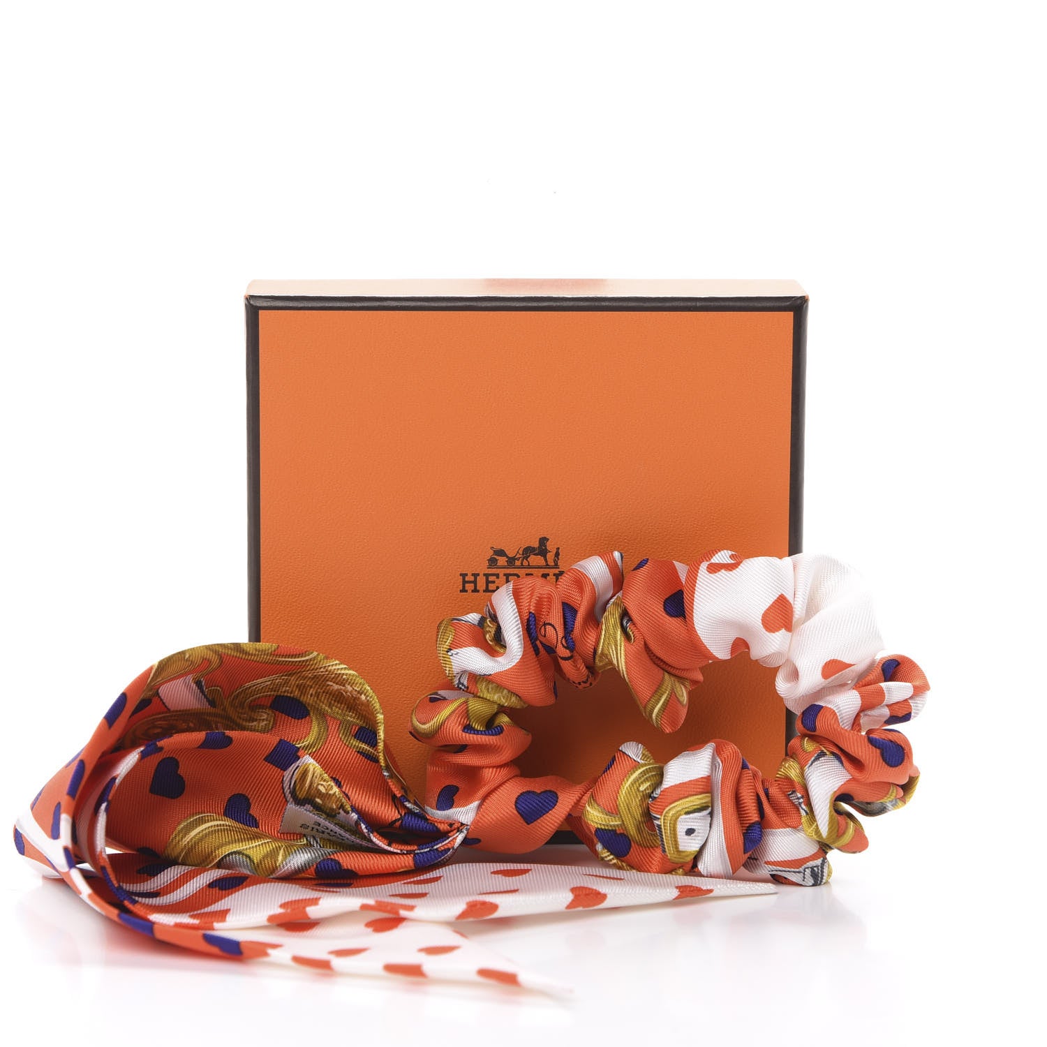 Hermes Silk Brides de Gala Love Twilly Scrunchie Orange White 6 of 6