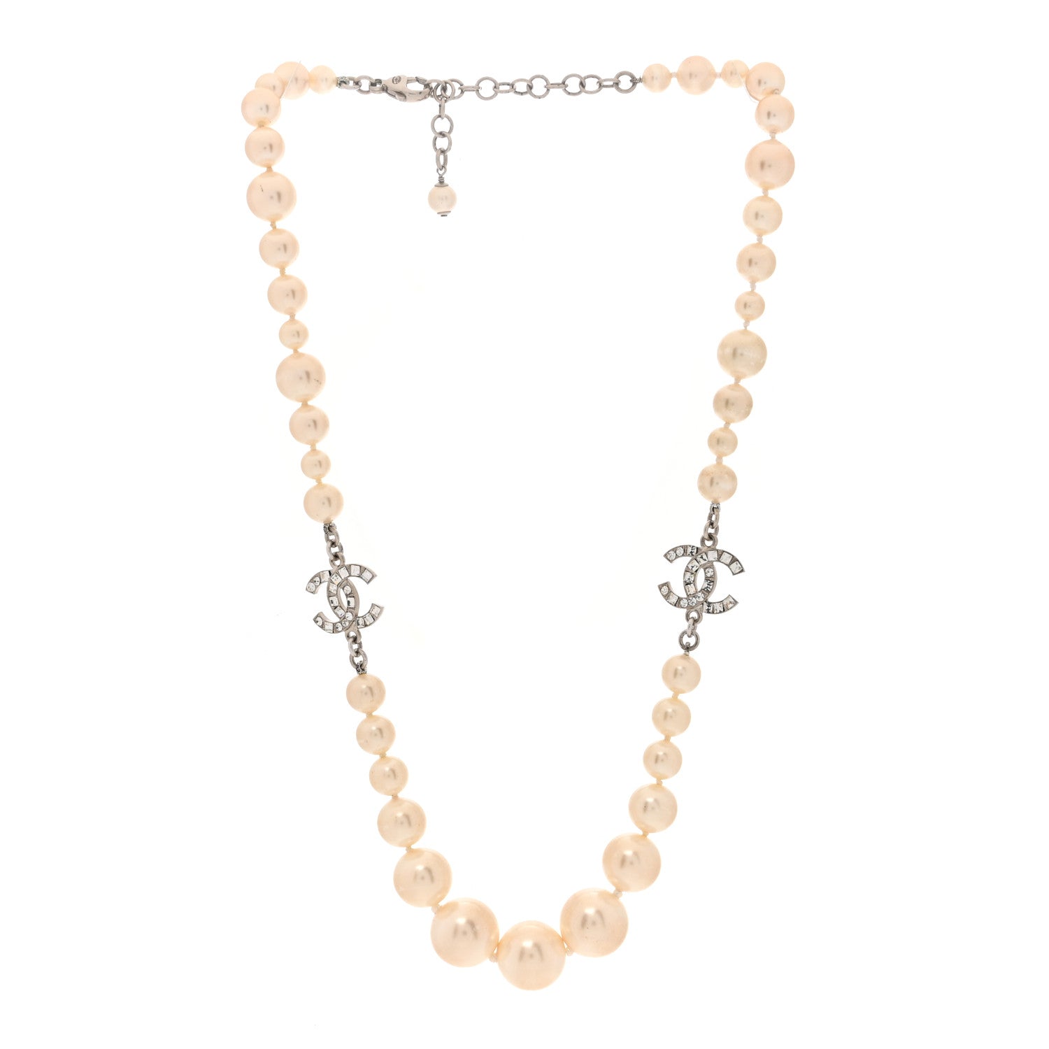 Chanel Pearl Crystal Baguette CC Short Necklace Silver 3 of 5