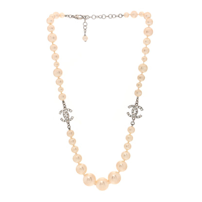 Chanel Pearl Crystal Baguette CC Short Necklace Silver 3 of 5