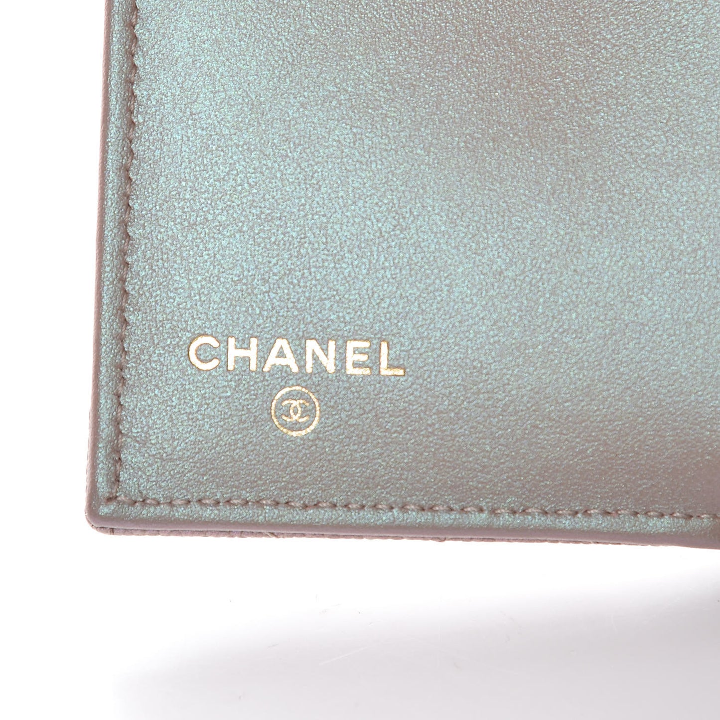 Iridescent Caviar Quilted Small Flap Wallet Beige