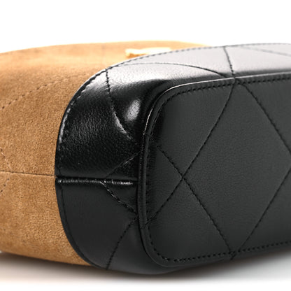 Chanel Suede Calfskin Shiny Lambskin Quilted Coco Base Hobo Clutch With Chain Beige Black 9 of 12