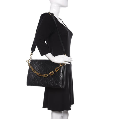 Louis Vuitton Lambskin Embossed Monogram Coussin MM Black 2 of 11