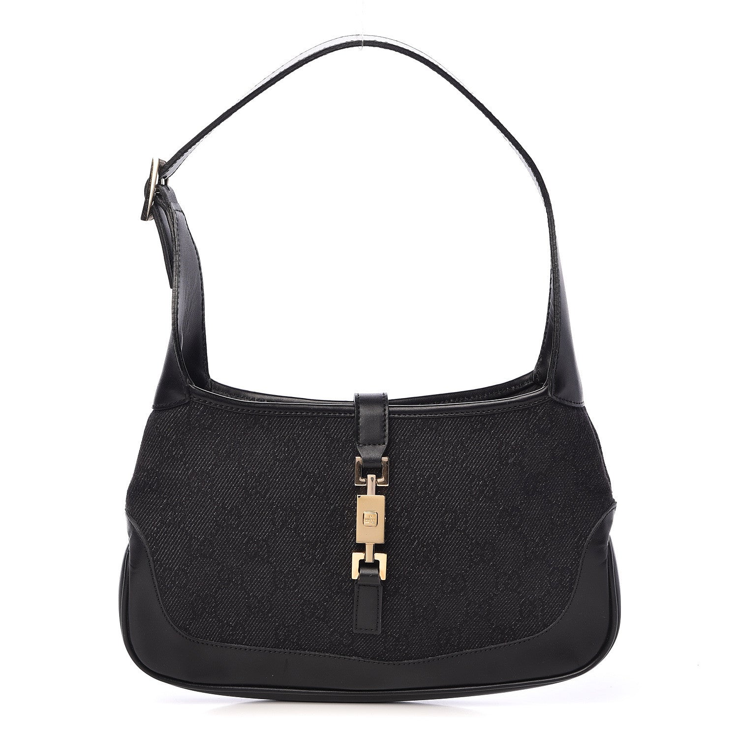 Gucci Denim Monogram Small Jackie O Hobo Black 1 of 10
