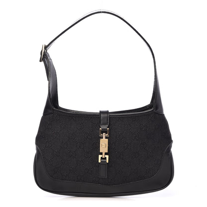 Gucci Denim Monogram Small Jackie O Hobo Black 1 of 10