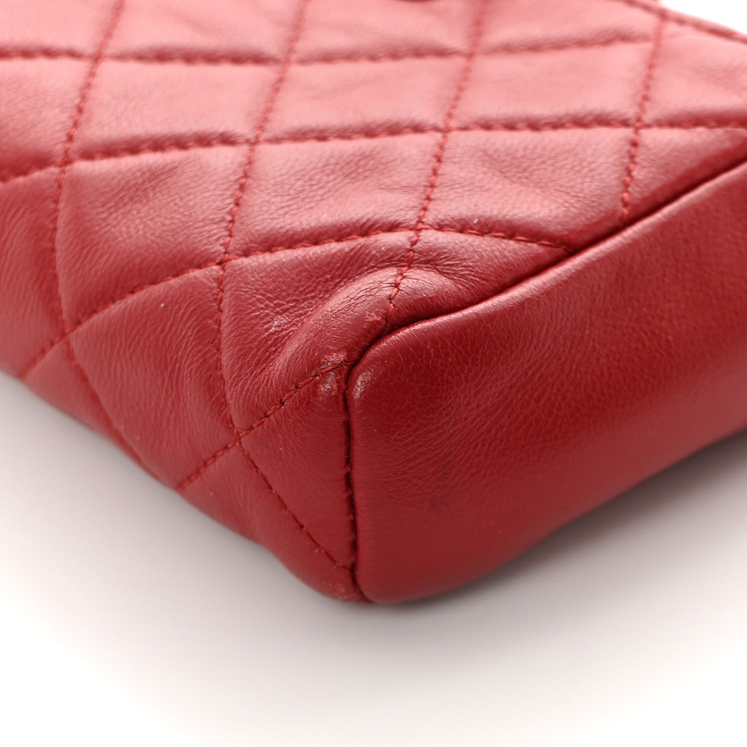 Chanel Lambskin Quilted Mini Phone Holder Clutch Red 11 of 13