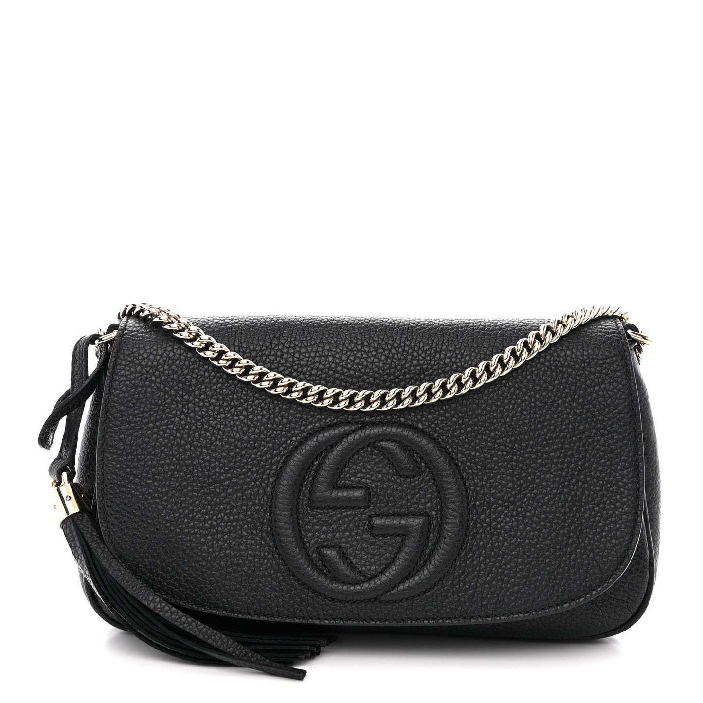 Pebbled Calfskin Medium Soho Flap Crossbody Black
