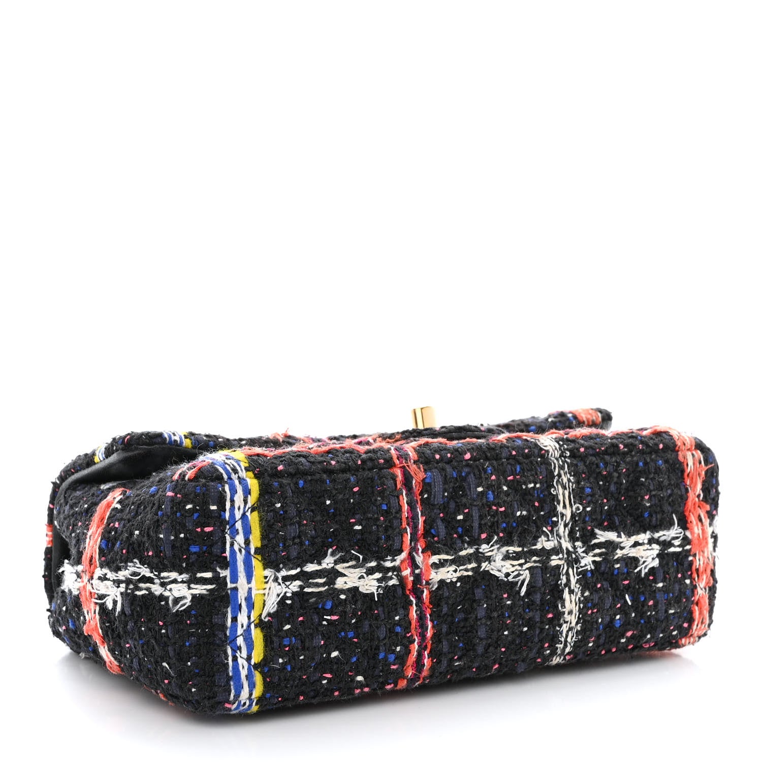 Chanel Tweed Quilted Mini Rectangular Flap Black Orange Blue 4 of 10