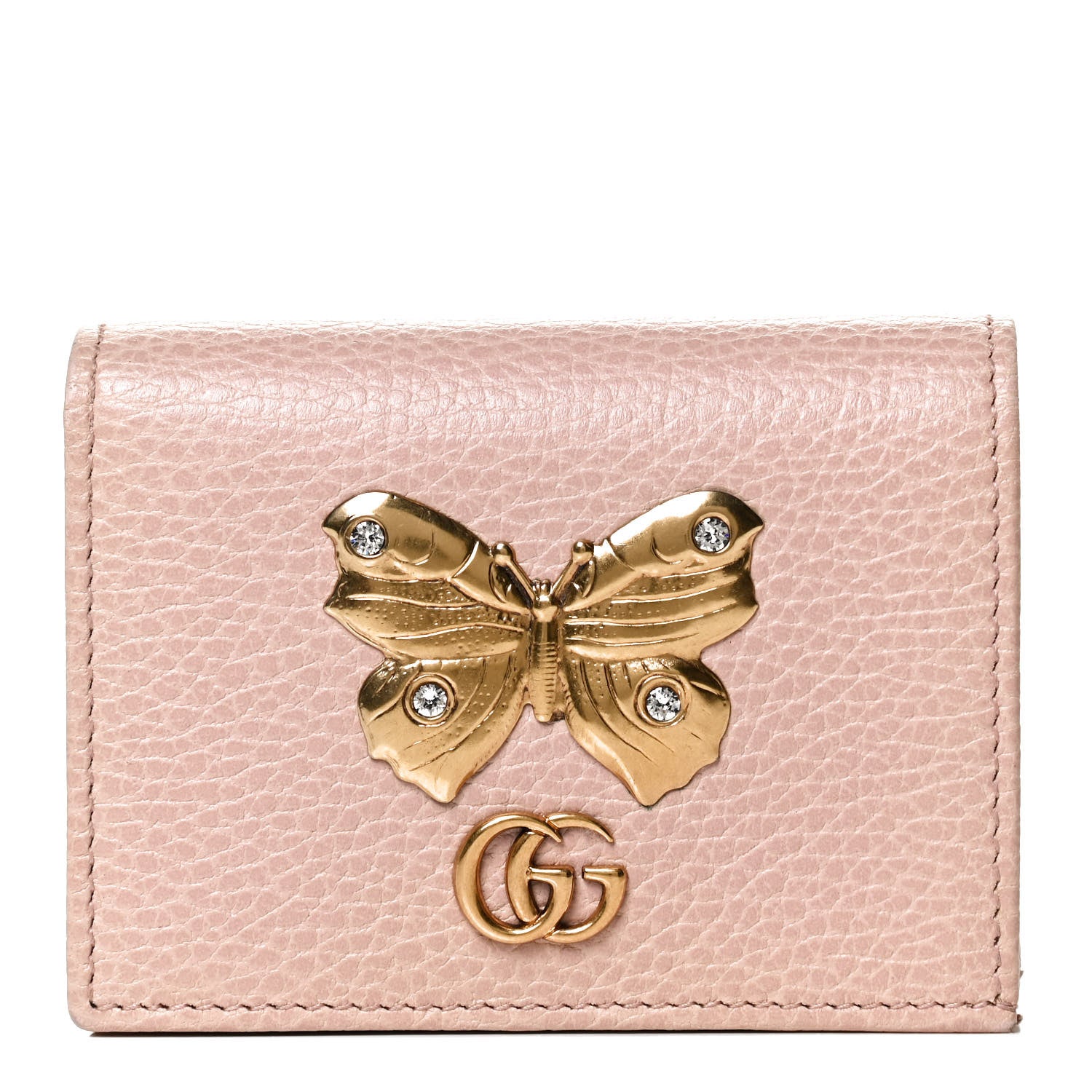 Gucci Pebbled Calfskin Butterfly Card Case Perfect Pink 1 of 9
