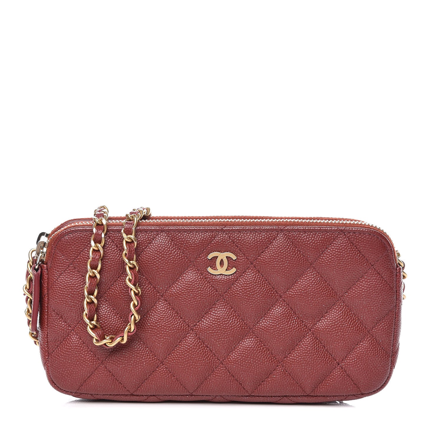 Iridescent Caviar Quilted Small Clutch With Chain Red