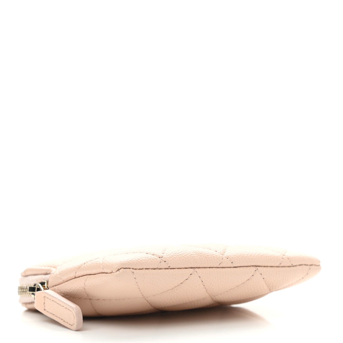 Caviar Quilted Zip Card Holder Wallet Light Beige