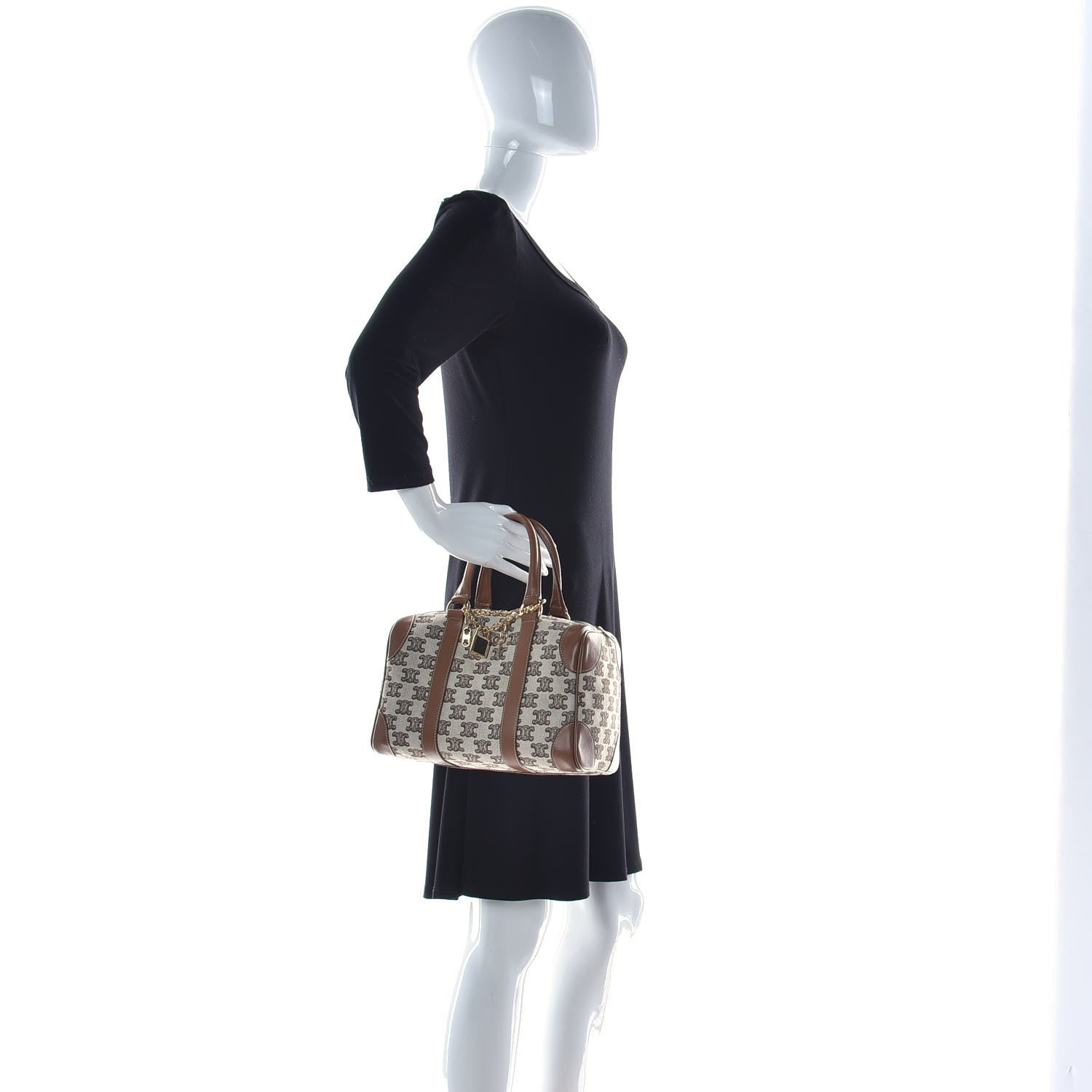 Celine Triomphe Textile Calfskin Small Boston Bag Brown 3 of 12