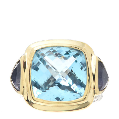 David Yurman Sterling Silver 14K Yellow Gold 17mm Blue Topaz Iolite Cable Mosaic Ring 52 6 1 of 5