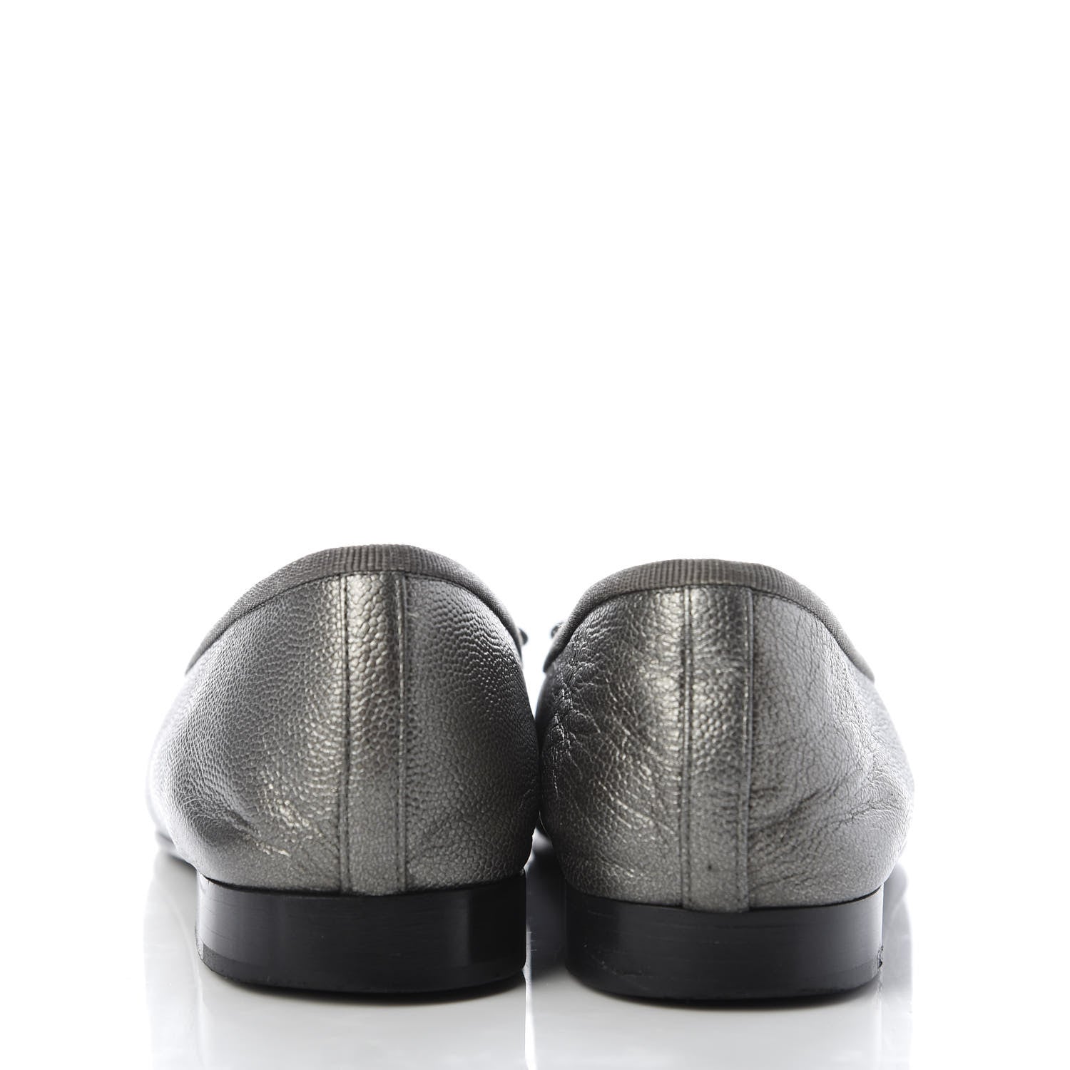 Chanel Metallic Caviar CC Cap Toe Ballerina Flats 35 Silver 6 of 10