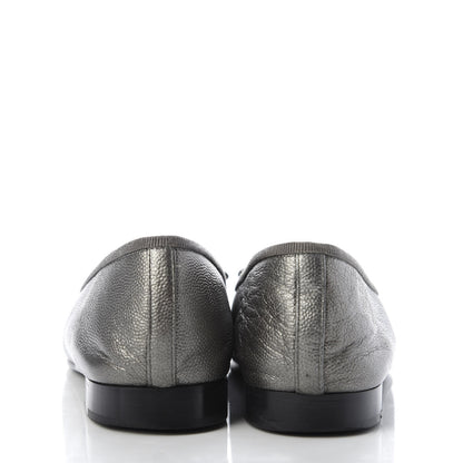 Chanel Metallic Caviar CC Cap Toe Ballerina Flats 35 Silver 6 of 10