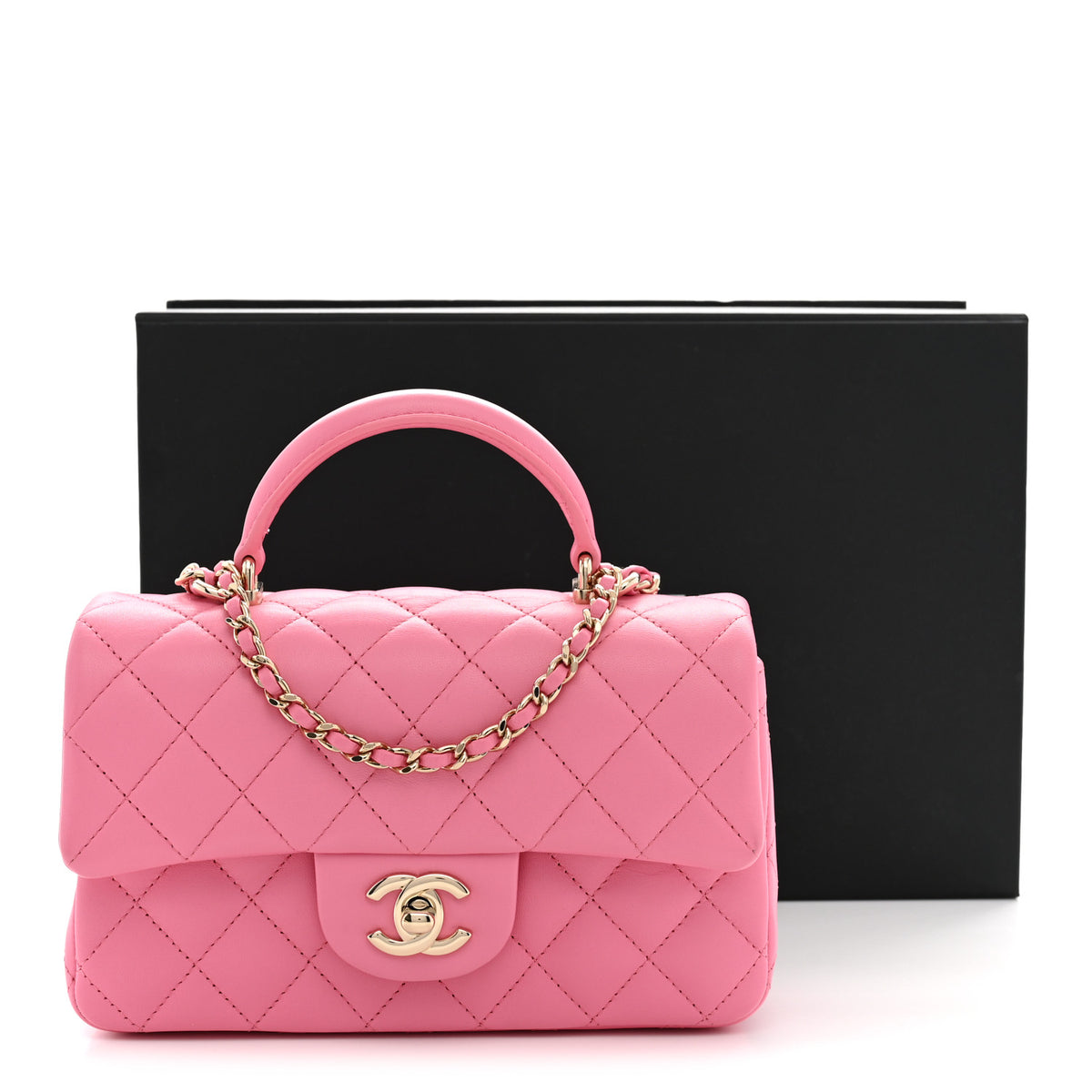 Lambskin Quilted Mini Top Handle Rectangular Flap Light Pink