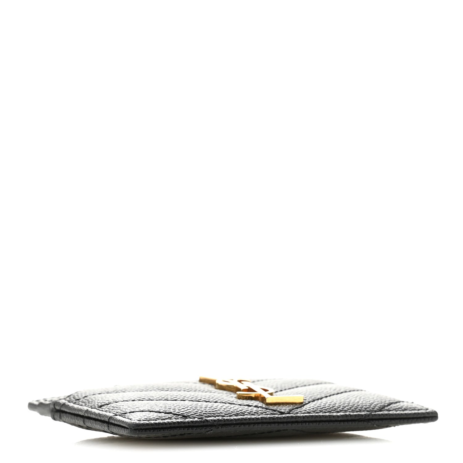 Saint Laurent Grain De Poudre Matelasse Chevron Monogram Credit Card Case Black 4 of 10