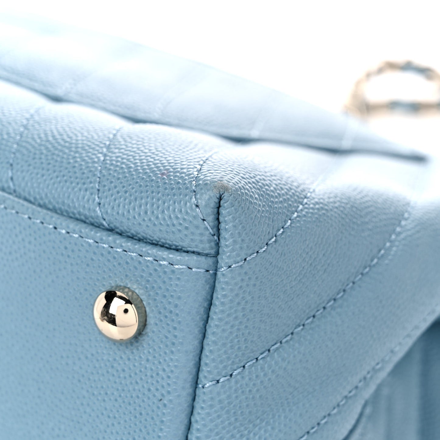 Caviar Chevron Quilted Small Coco Handle Flap Light Blue