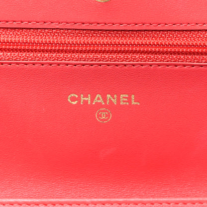 Chanel Lambskin Quilted Wallet On Chain WOC Light Red 6 of 13