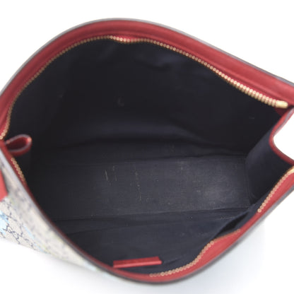 Gucci GG Supreme Monogram Blooms Large Cosmetic Case Beige Blue Navy Hibiscus Red 4 of 12
