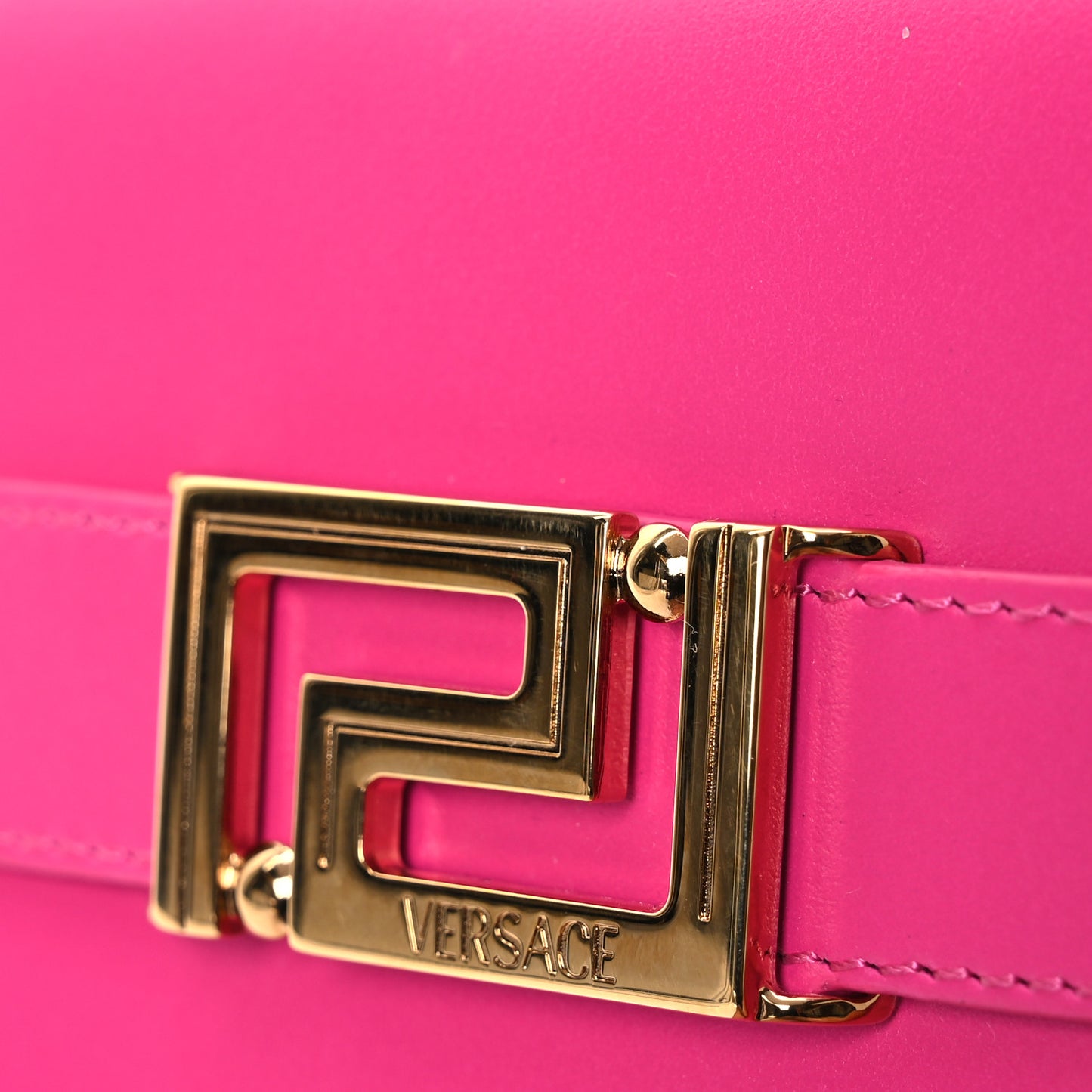 Calfskin Greca Bi Fold Wallet Glossy Pink
