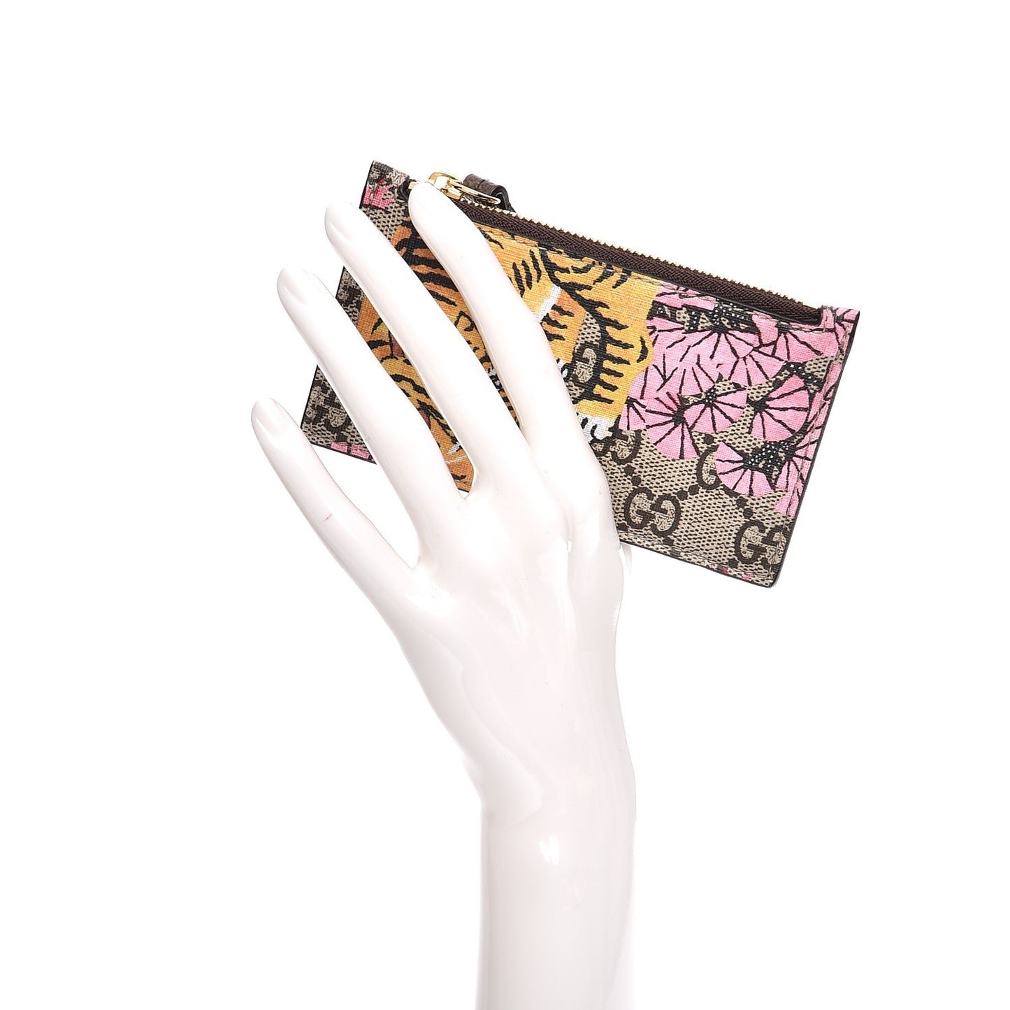 GG Supreme Monogram Bengal Coin Case Card Holder Beige Crop Pink New Acero