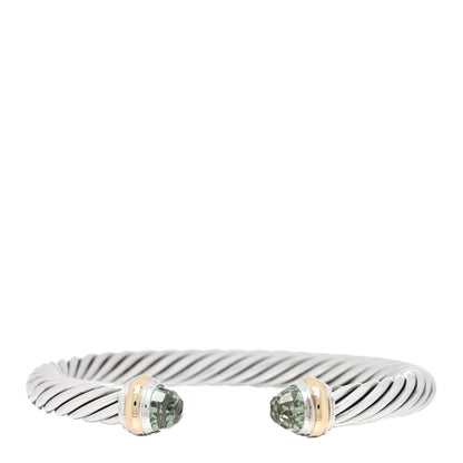 David Yurman Sterling Silver 14K Yellow Gold Prasiolite 7mm Cable Classics Bracelet 1 of 3