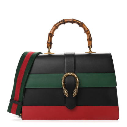 Gucci Calfskin Bamboo Web Large Dionysus Top Handle Bag Black Bright Evergreen Hibiscus Red 1 of 11