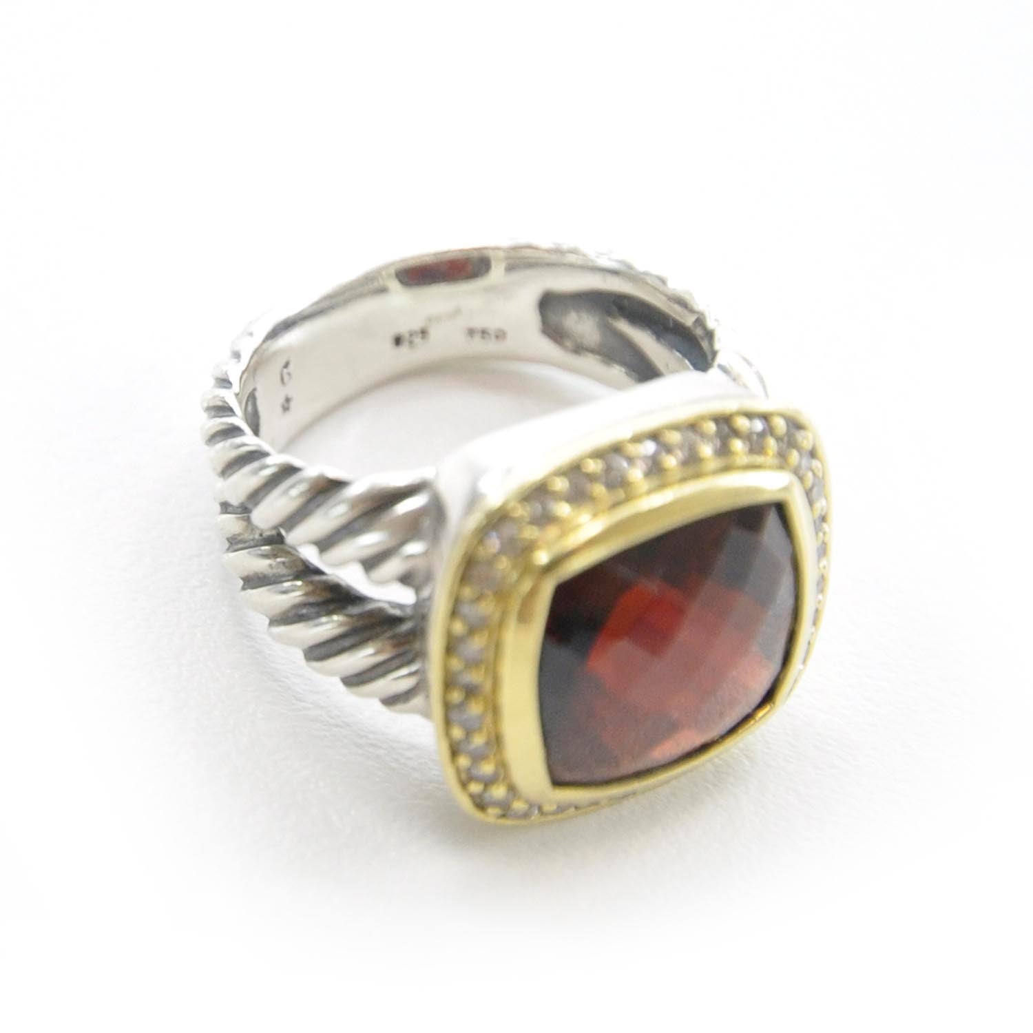 David Yurman Sterling Silver 18K Yellow Gold Diamond Garnet 11mm Albion Ring 53 6.5 4 of 6