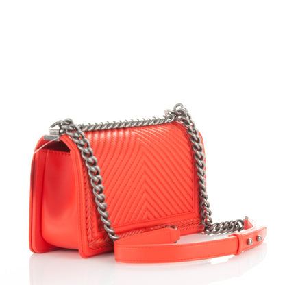 Chanel Calfskin Chevron Quilted Medium Braided Boy Flap Orange 3 of 7