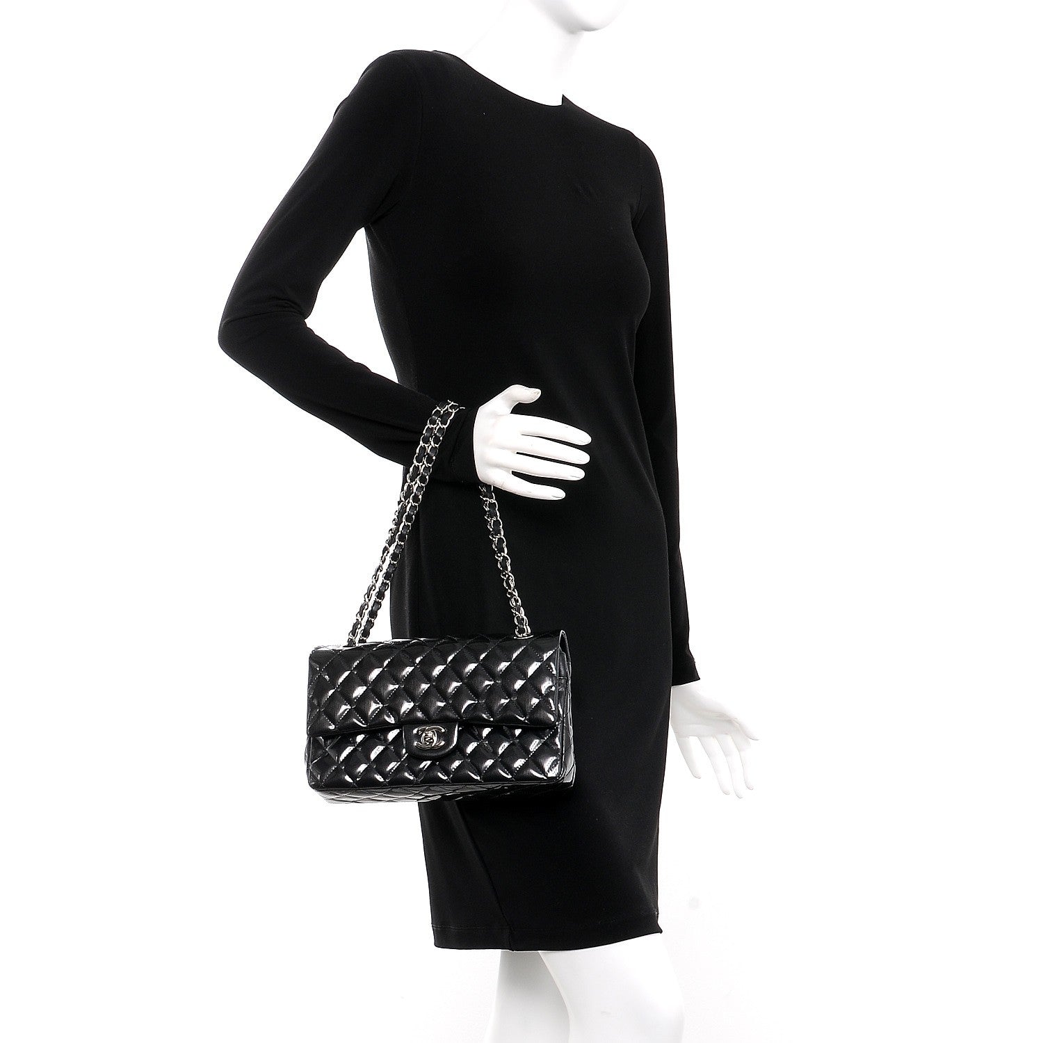 Chanel Striated Patent Quilted Medium Double Flap Black 3 of 9