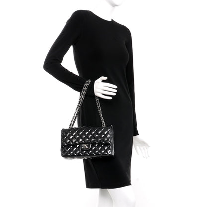 Chanel Striated Patent Quilted Medium Double Flap Black 3 of 9