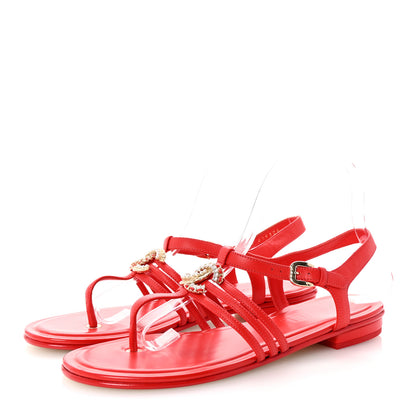 Chanel Lambskin Pearl Crystal CC Thong Sandals 38 Red 4 of 10