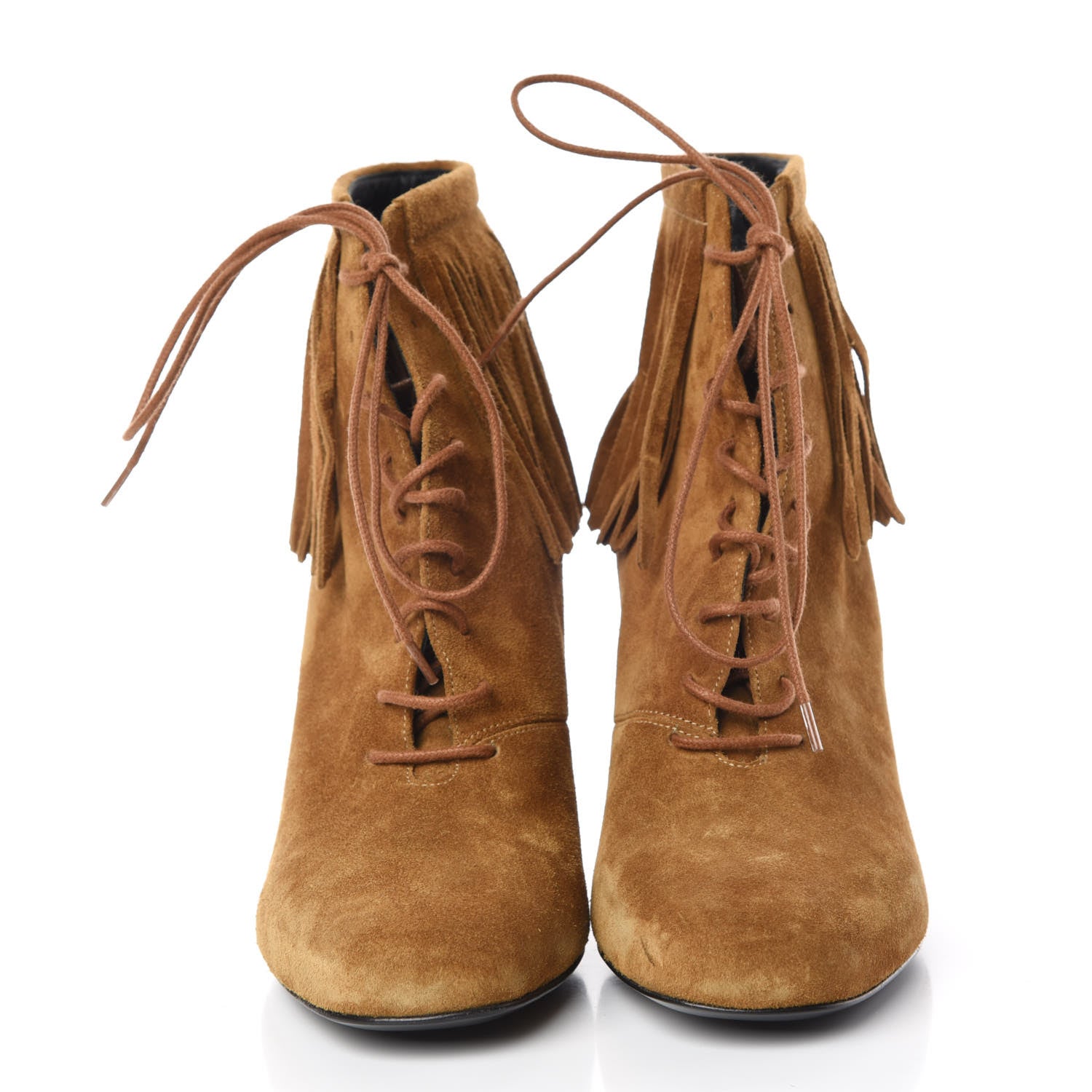 Saint Laurent Suede Babies 90 Fringe Ankle Boots 38.5 Light Tan 2 of 13