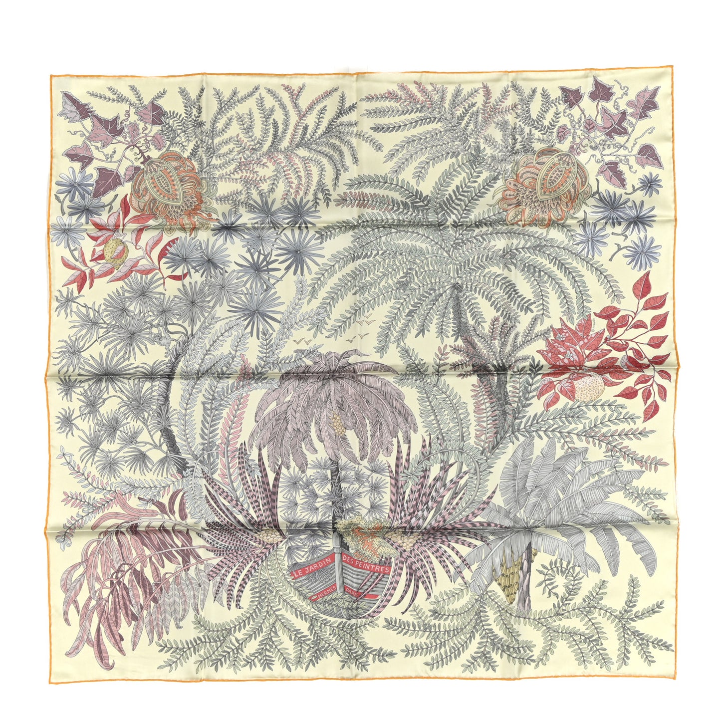 Silk Le Jardin Des Peintres Double Face Scarf 90 Vanille Vert Amande Corail