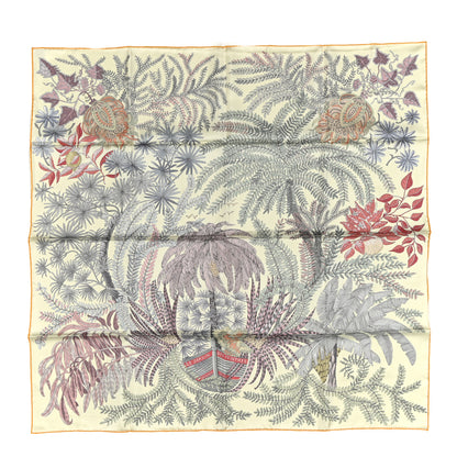 Hermes Silk Le Jardin Des Peintres Double Face Scarf 90 Vanille Vert Amande Corail 1 of 5