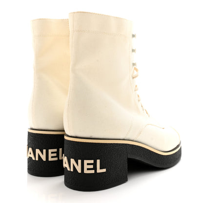 Chanel Fabric CC Lace Up Boots 41 White 4 of 15
