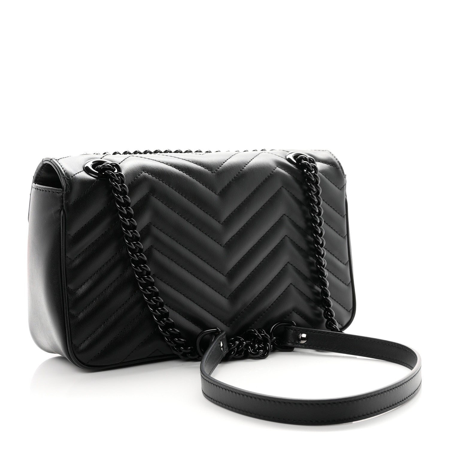 Gucci Calfskin Matelasse Monochrome Small GG Marmont Shoulder Bag Black 2 of 9