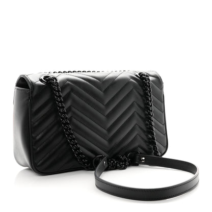 Gucci Calfskin Matelasse Monochrome Small GG Marmont Shoulder Bag Black 2 of 9