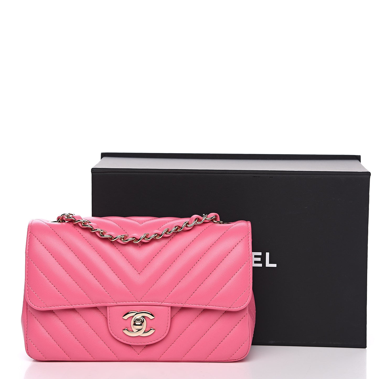 Lambskin Chevron Quilted Mini Rectangular Flap Pink