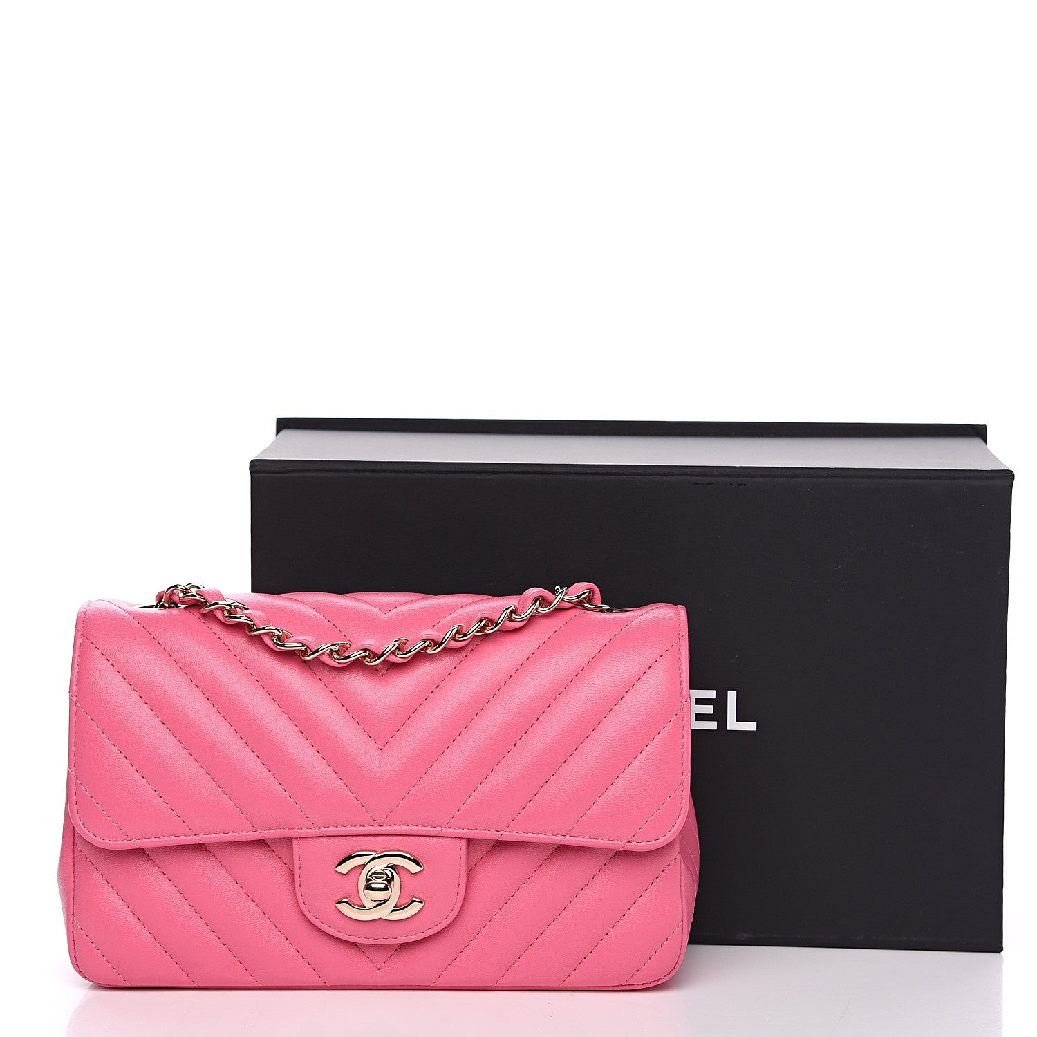 Chanel Lambskin Chevron Quilted Mini Rectangular Flap Pink 10 of 10