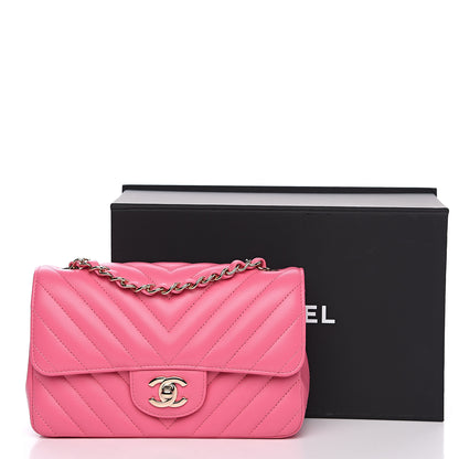 Chanel Lambskin Chevron Quilted Mini Rectangular Flap Pink 10 of 10