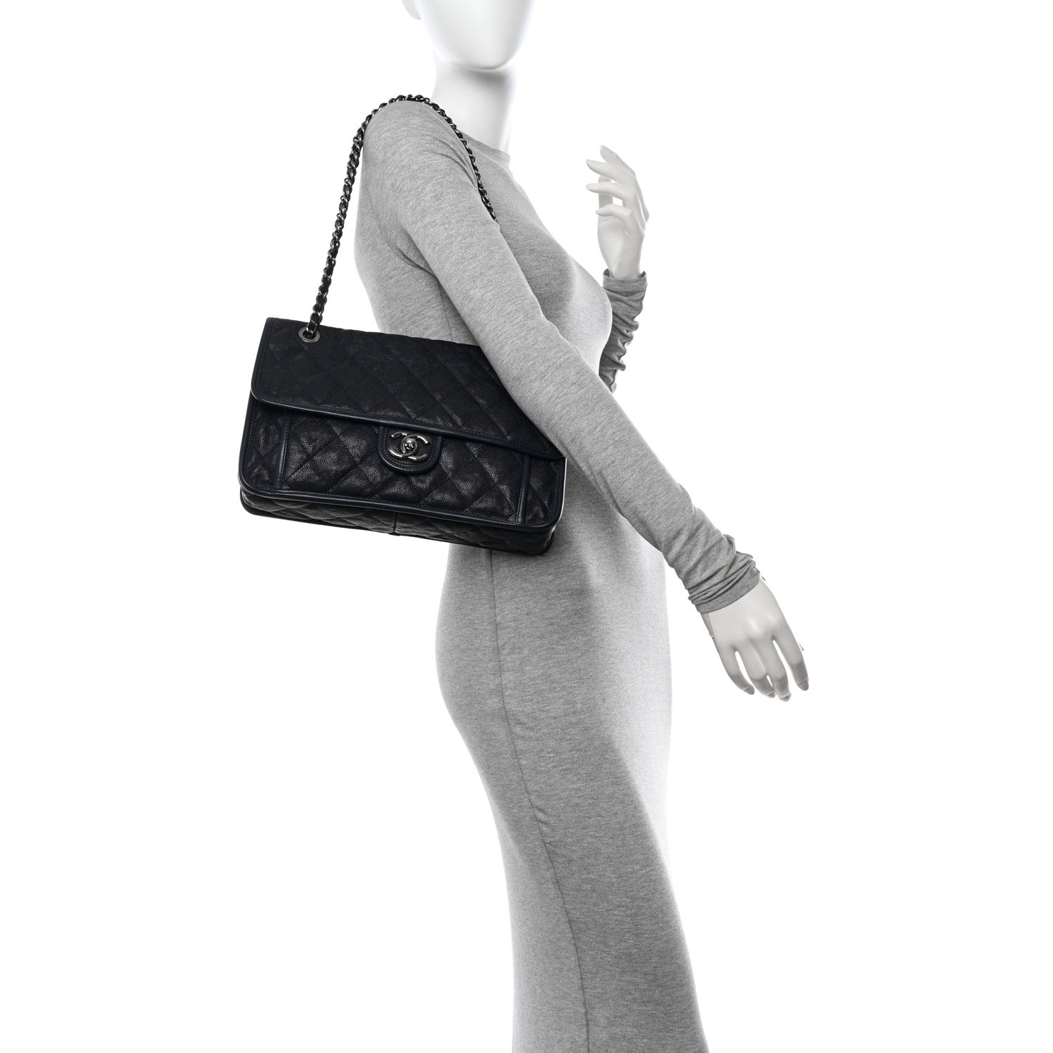 Chanel Caviar Quilted Large French Riviera Flap Navy Blue 2 of 16