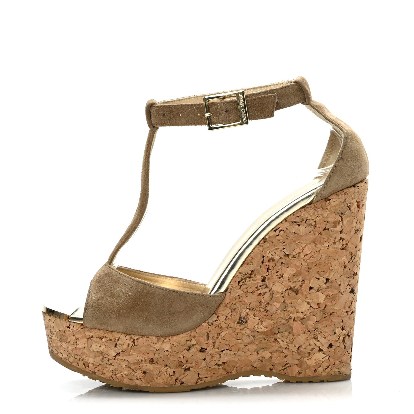 Suede Peep-Toe Cork Wedge Sandal 36.5 Beige