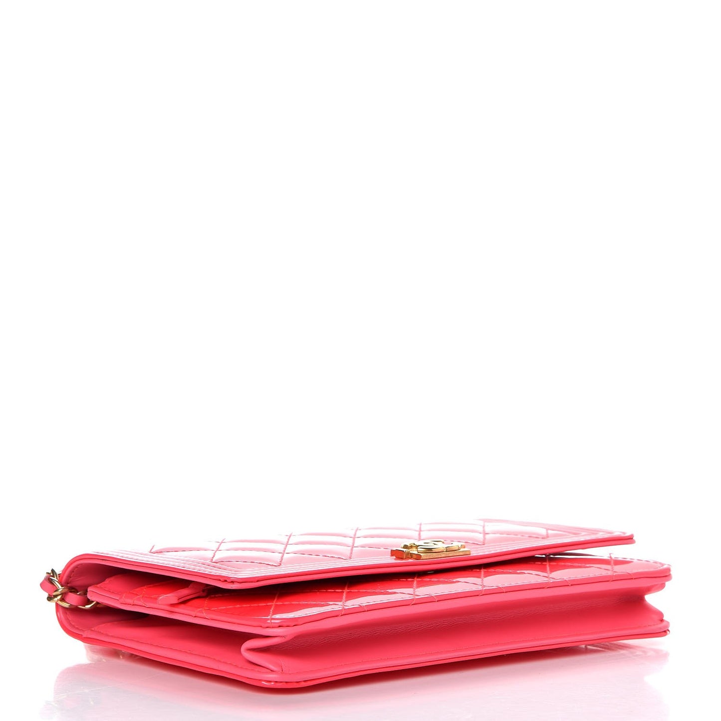 Patent Calfskin Quilted Boy Wallet On Chain WOC Pink