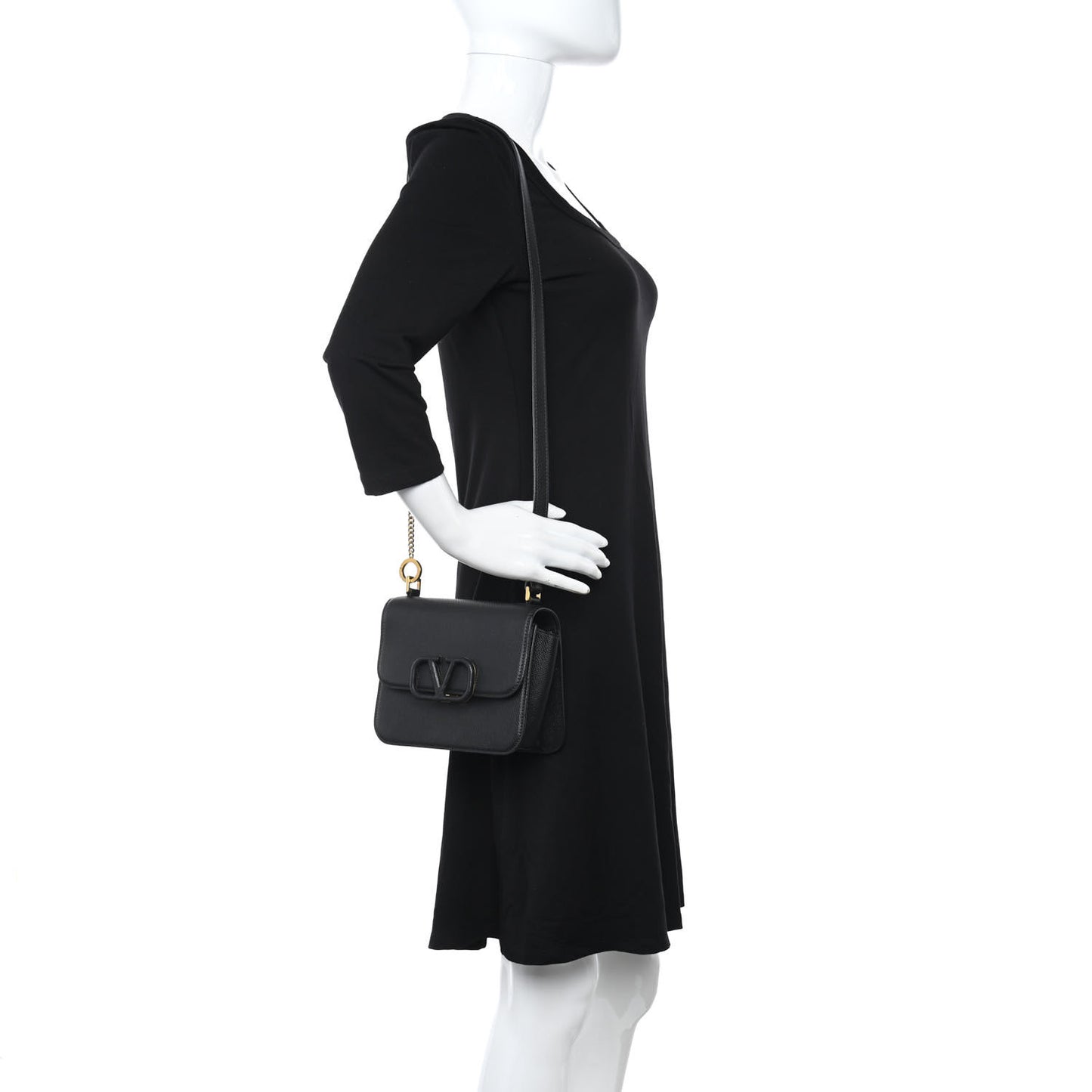 Grainy Calfskin Small VSling Shoulder Bag Black